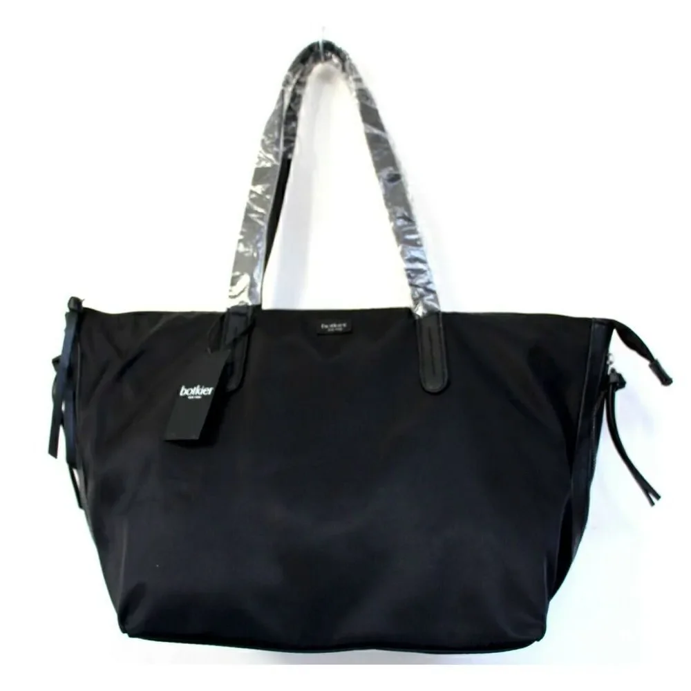 NWT Botkier BLACK NYLON PVC LEATHER ZIP TOP HANDBAG SHOPPER TOTE SHOULDER BAG